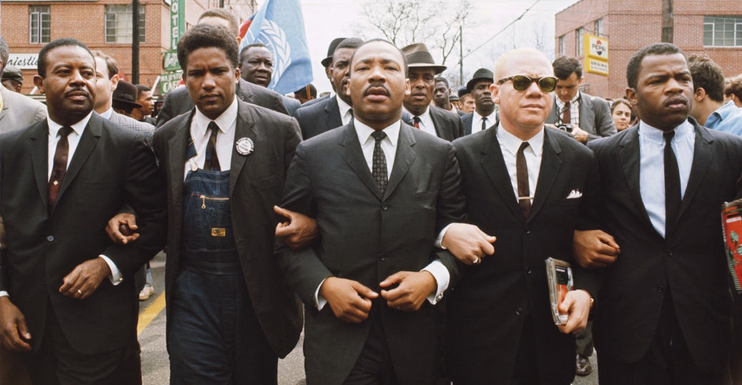 Martin Luther King, Jr. marching from Selma to Montgomery with John Lewis, Reverend Jesse Douglas, James Forman and Ralph Abernathy.