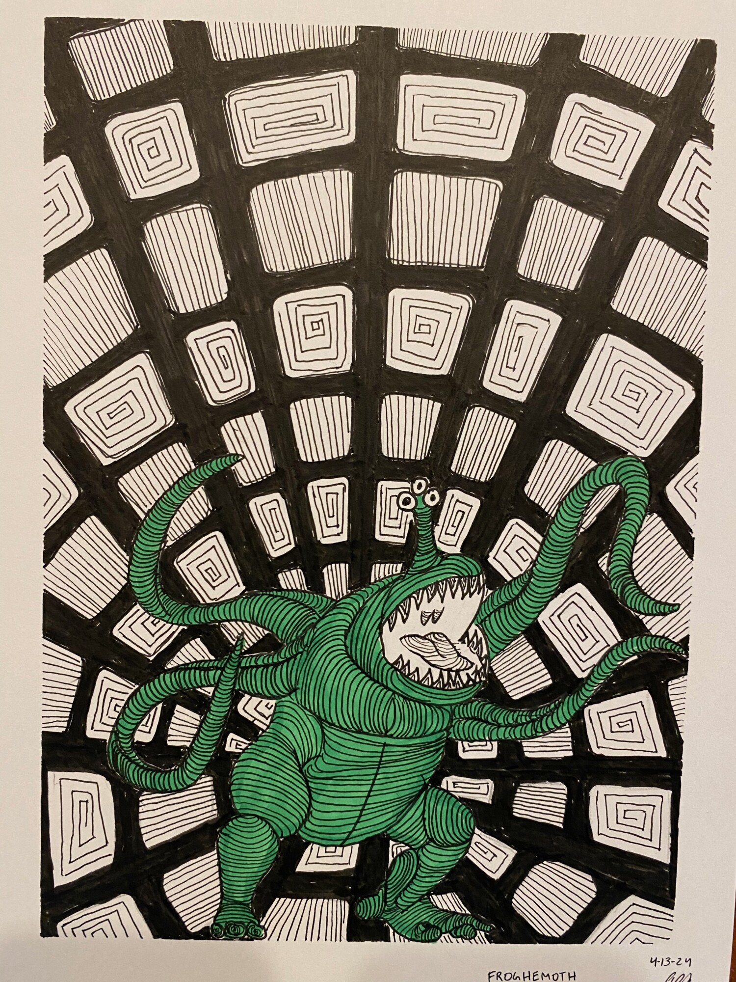 Author’s rendition of the anti-DEI monster (a/k/a Froghemoth from Dungeons & Dragons, a green monster with a frog face and body and multiple tentacles))